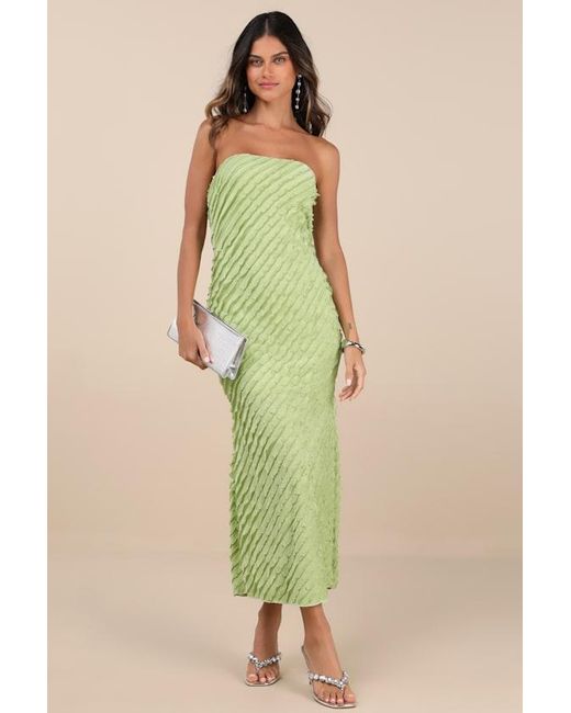 Lulus Green Faelyn Light Strapless Ruffled Midi Dress