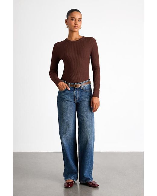 Lulus Basics Brown Karlee Ribbed Knit Long Sleeve Sweater Top