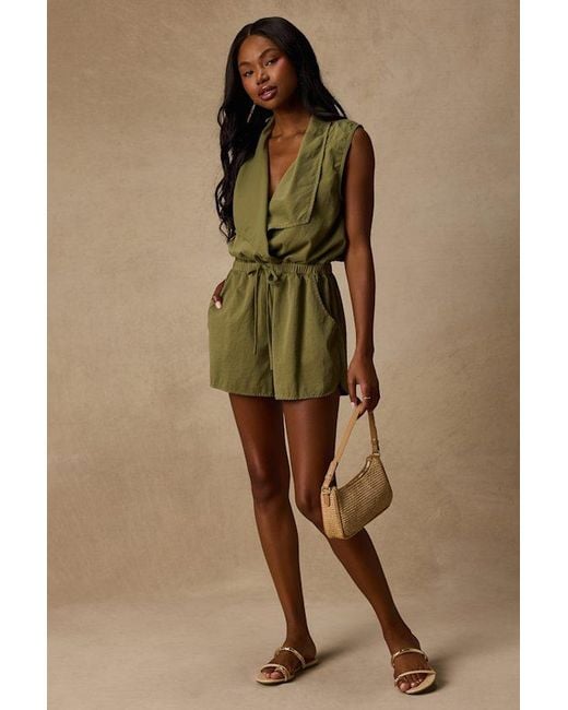 Lulus Green Ira Collared Drawstring Romper