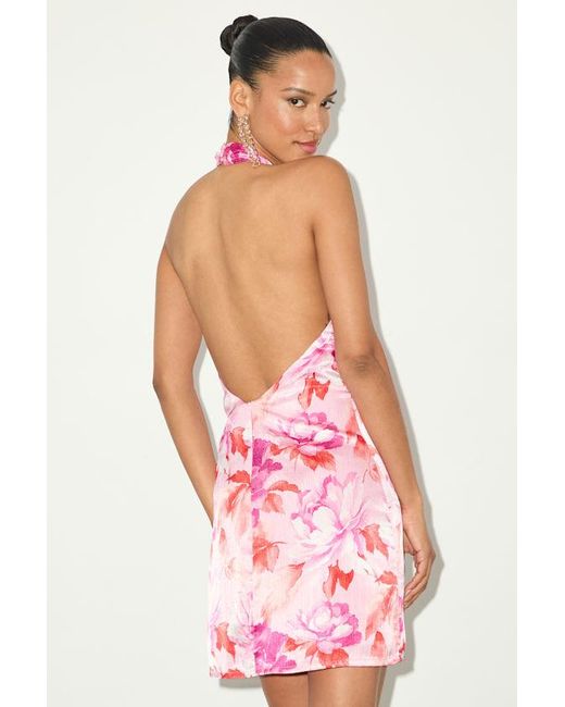 Lulus Pink Beyond Classy Multi Floral Print Satin Halter Mini Dress