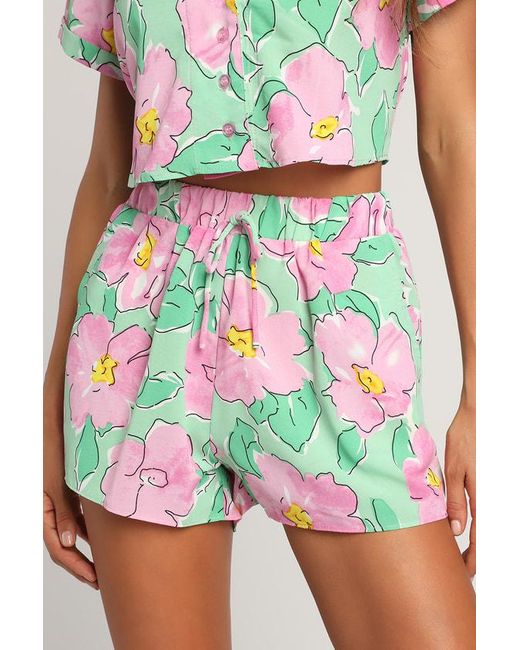 Lush Pink Sun And Blooms Multi Floral Print Two-Piece Romper