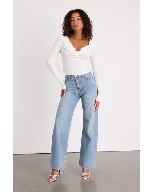 Lulus White Zeffie Cowl Neck Rhinestone Long Sleeve Top