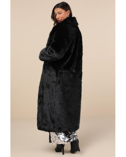 Avec Les Filles Black Avid Trendsetter Faux Fur Longline Coat