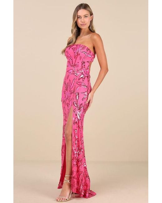 Lulus Pink Shimmering Icon Sequin Lace-Up Strapless Maxi Dress