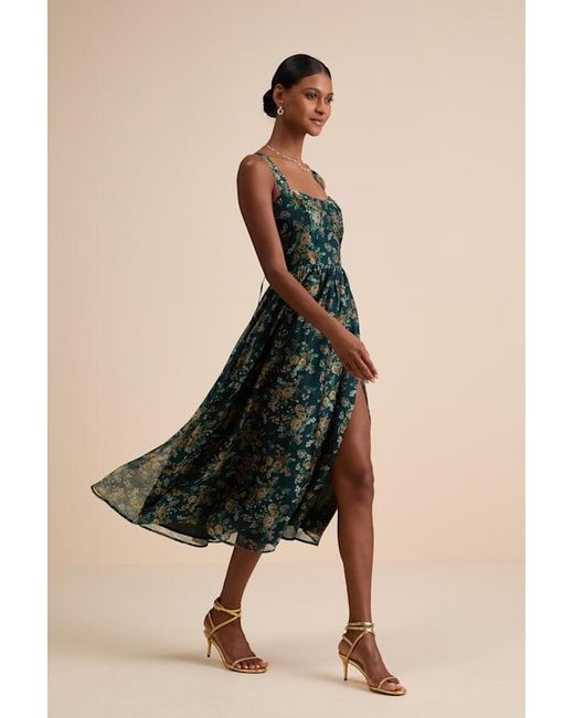 Lulus Natural Francesca Dark Floral Sleeveless Midi Dress