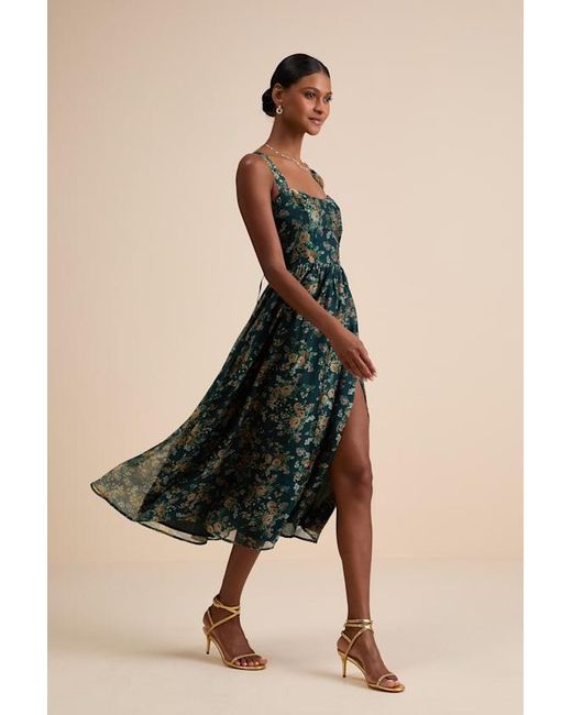 Lulus Women's Natural Francesca Dark Floral Sleeveless Midi Dress Lulus Women's Natural Francesca Dark Floral Sleeveless Midi Dress