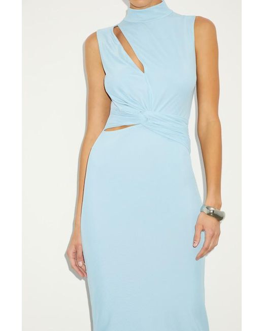 Lulus Blue Kamara Mesh Cutout Knotted Midi Dress