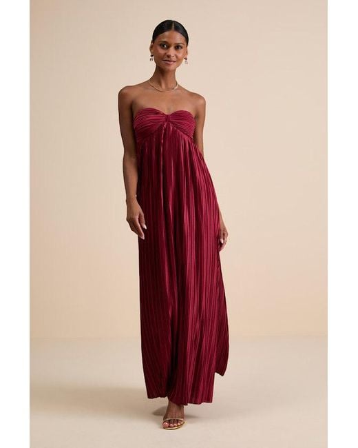 Lulus Red Whimsical Beauty Satin Plisse Strapless Maxi Dress