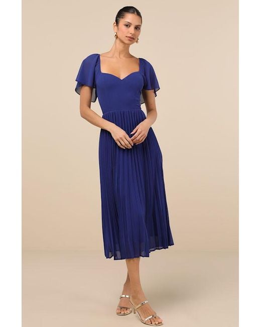 Lulus Blue Calia Flutter Sleeve Midi Dress
