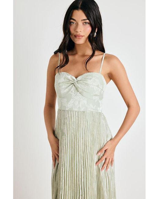 Lulus Green Candia Sage Floral Jacquard Satin Maxi Dress