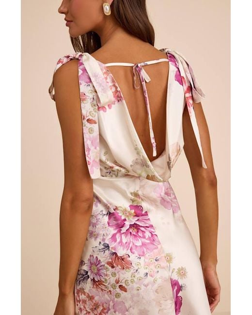 Lulus Natural Zoella Floral Satin Tie-Strap Midi Dress