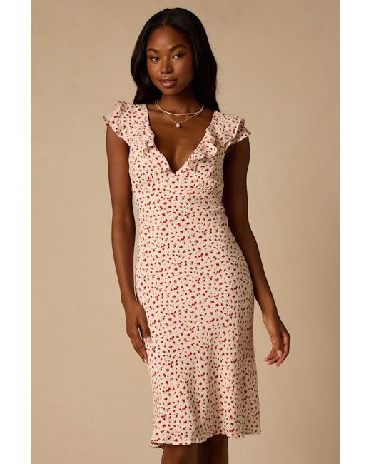 Lulus Pink Primrose Cream Ditsy Floral Ruffled Midi Dress