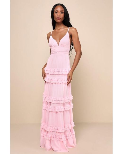 Lulus Lavish Perfection Ruffled Tiered Maxi Dress in Pink | Lyst UK