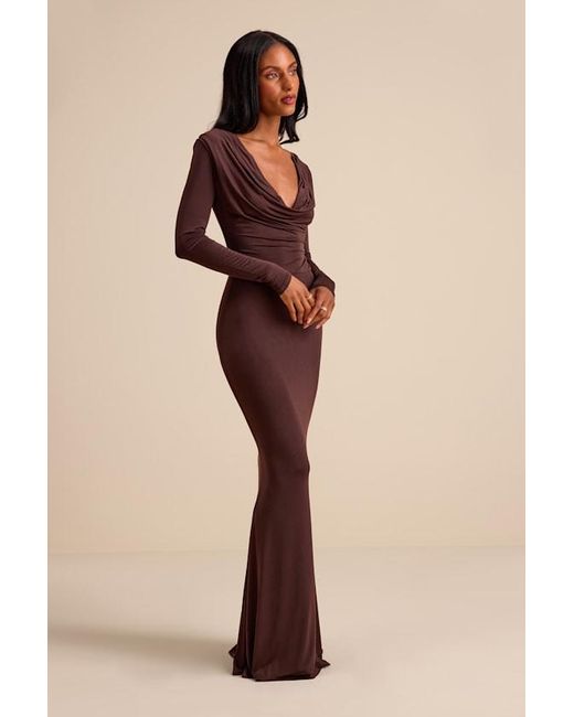 Lulus Natural Jennifer Jersey Knit Cowl Neck Maxi Dress