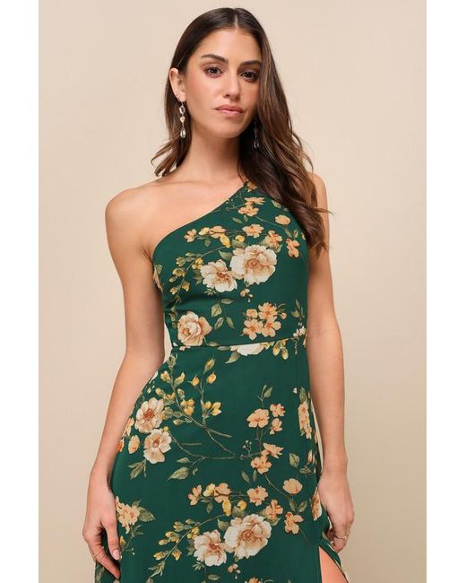 Lulus Blue Elegant Admiration Floral One-Shoulder Maxi Dress