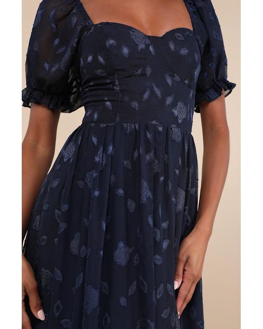 Lulus Blue Phenomenal Sweetness Floral Burnout Bustier Maxi Dress