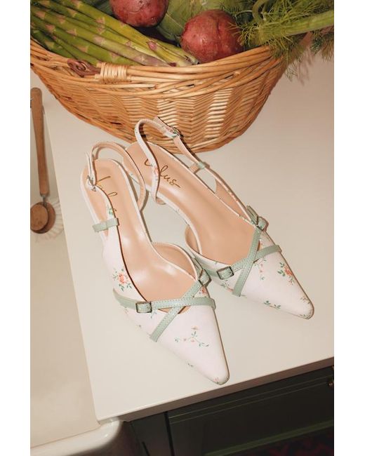 Lulus Blue Marinette Mint Floral Pointed-Toe Kitten Heel Pumps