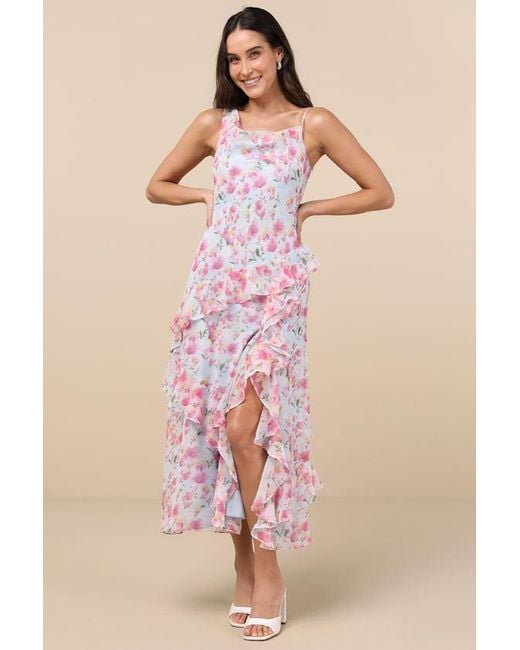 Astr Pink Levina Floral Asymmetric Ruffled Midi Dress