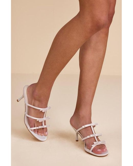 Lulus Pink Millie Satin Strappy Bow High Heel Slide Sandals