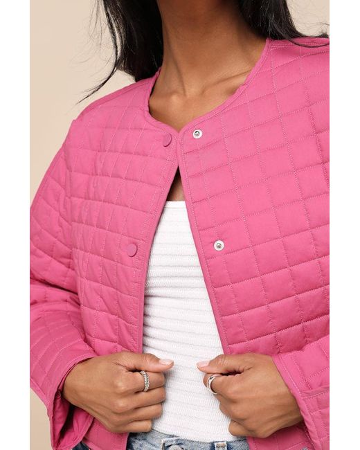 Lulus Pink Denny Quilted Cropped Jacket