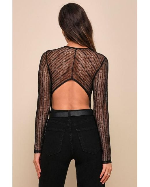 Lulus Black Casita Sheer Lace Long Sleeve Bodysuit
