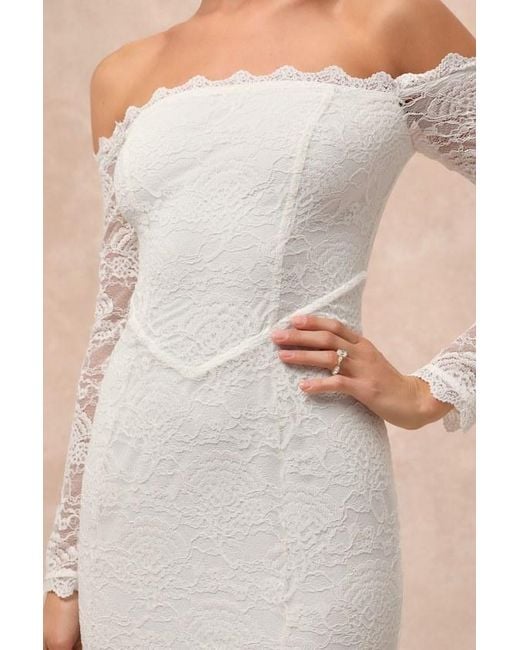 Lulus Natural Beloved Promise Lace Off-The-Shoulder Mermaid Maxi Dress