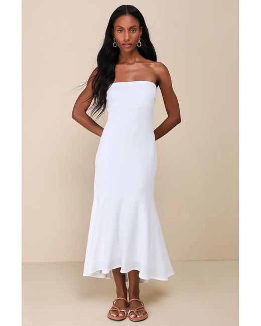 Lulus Natural Darling Ways Textured Strapless Midi Dress