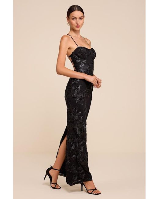 Lulus Natural Nantessa Floral Applique Lace-Up Maxi Dress