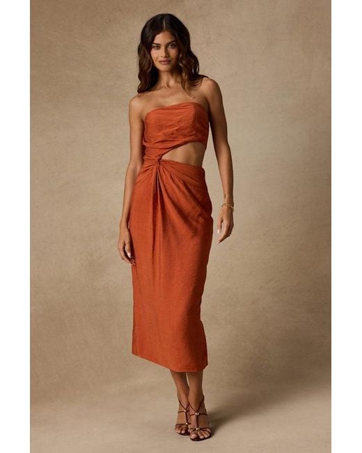 Lulus Brown Zisel Terracotta Cutout Strapless Midi Dress