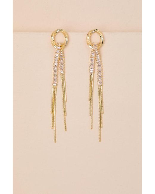 Lulus Metallic Orion 14Kt Rhinestone Fringe Drop Earrings