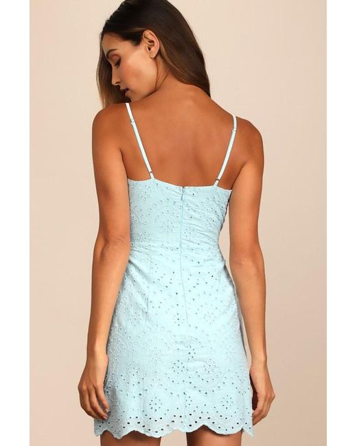 Lulus Blue Modern Romantic Eyelet Lace Mini Dress