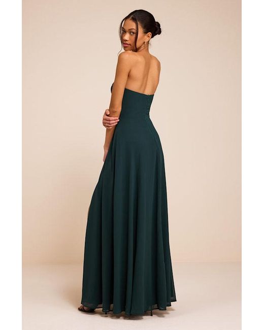 Lulus Blue Remember This Moment Emerald Rhinestone Strapless Maxi Dress