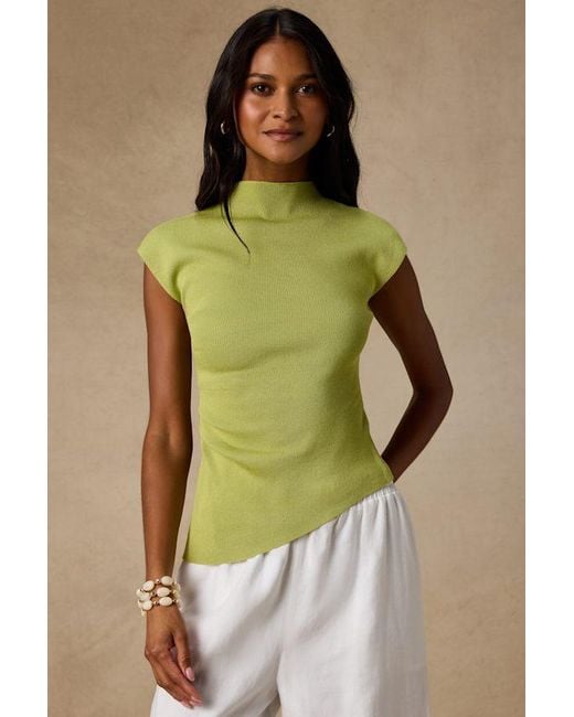 Lulus Green Terry Lime Mock Neck Asymmetrical Sweater Top