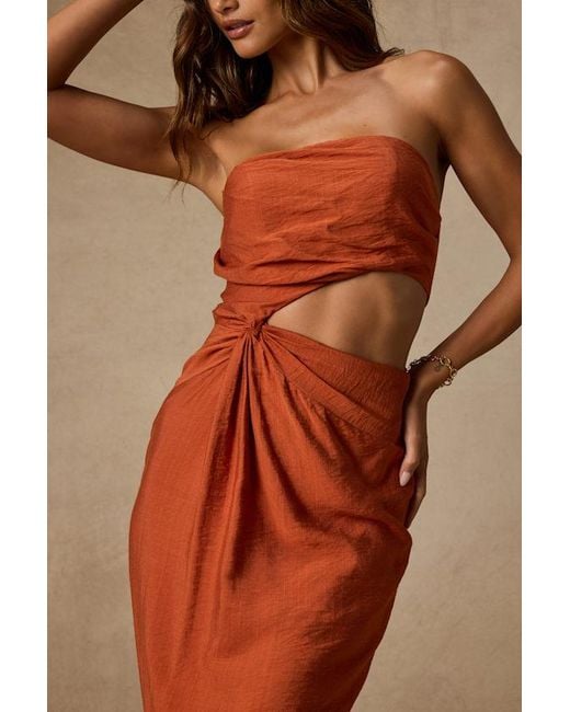 Lulus Brown Zisel Terracotta Cutout Strapless Midi Dress