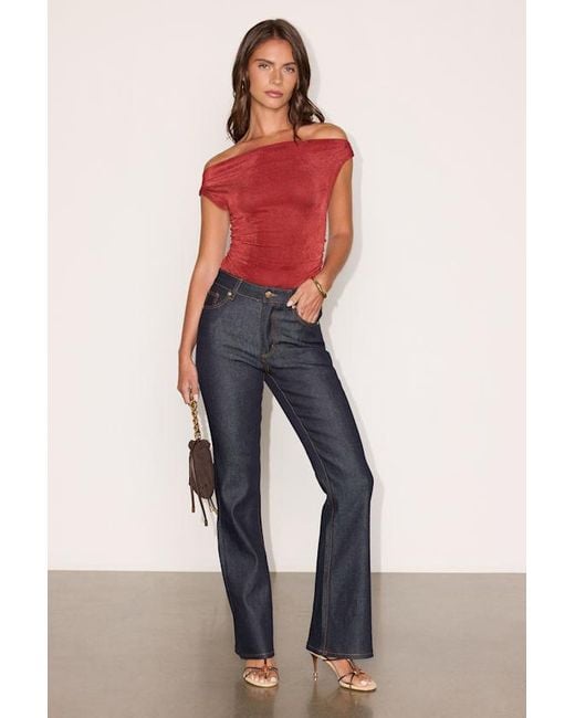 Lulus Red Tarryn Jersey Knit Off-The-Shoulder Bodysuit