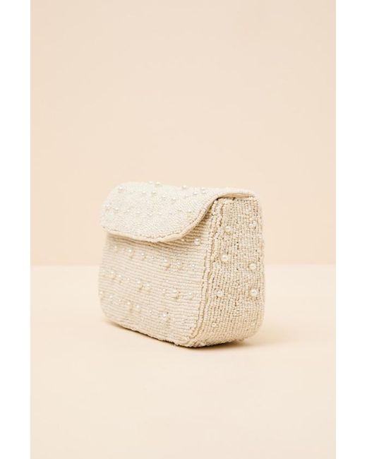 Lulus Natural Ardea Beaded Pearl Crossbody Clutch