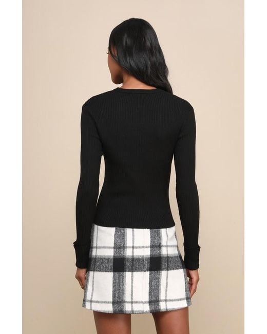 Lulus Basics Black Karlee Ribbed Knit Long Sleeve Sweater Top