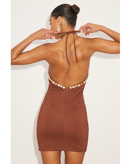 Lulus Brown Azeneth Shell Bodycon Halter Mini Dress