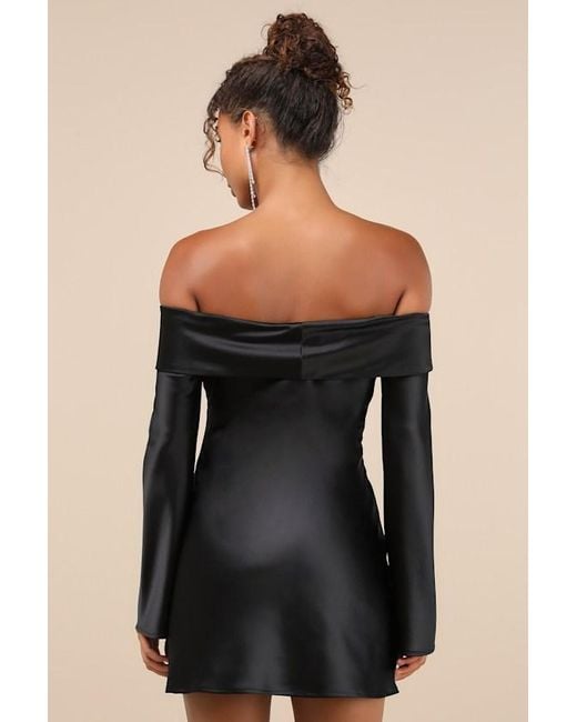 Lulus Black Luxurious Vision Satin Off-The-Shoulder Mini Dress