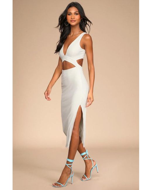 Lulus Natural Divide And Contour Ribbed Cutout Bodycon Midi Dress
