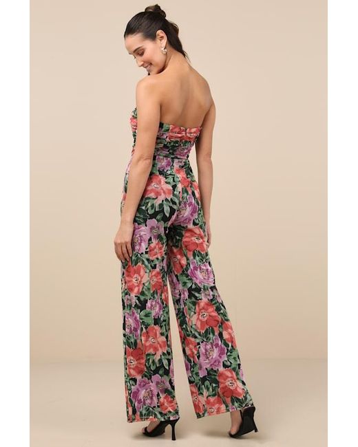Lulus Black Layka Multi Floral Mesh Wide-Leg Jumpsuit