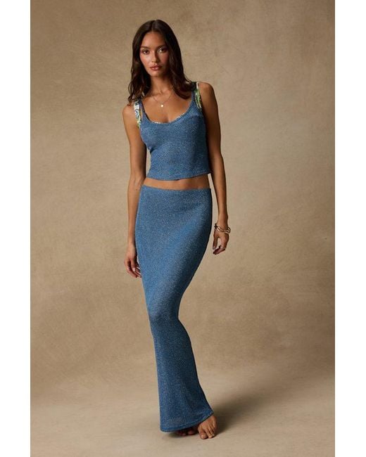 Lulus Blue Sea Glass Lurex Maxi Skirt Swim Cover-Up