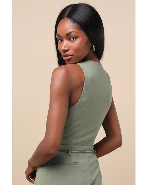 Lulus Green Gracinda Sage Button-Front Vest Top
