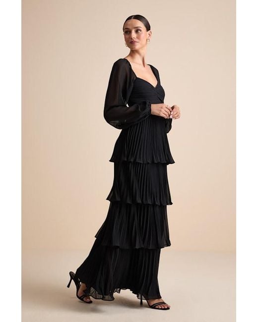 Lulus Black Impactful Elegance Tiered Balloon Sleeve Maxi Dress
