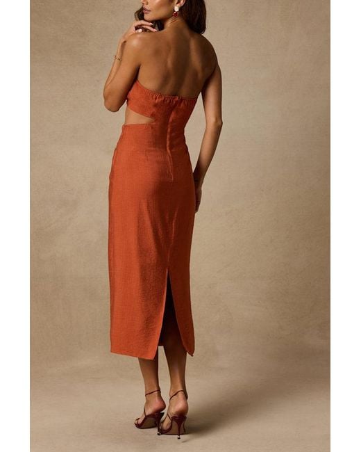 Lulus Brown Zisel Terracotta Cutout Strapless Midi Dress