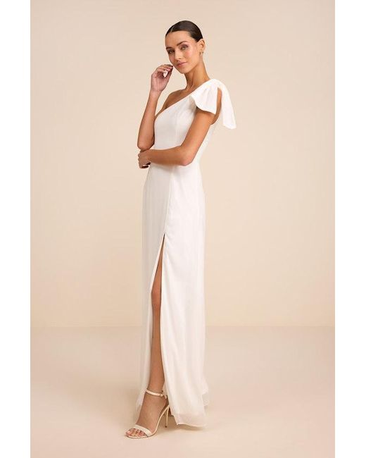 Lulus Natural Simply Brilliant One-Shoulder Bow Maxi Dress
