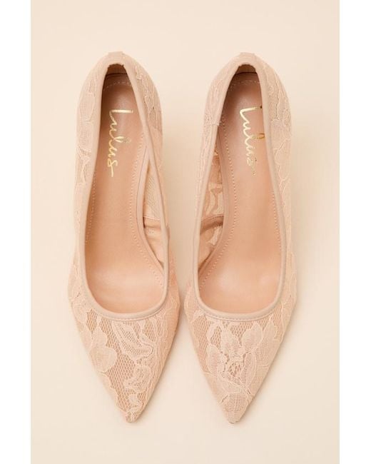 Lulus Natural Lolita Light Nude Lace Pointed-Toe Pumps