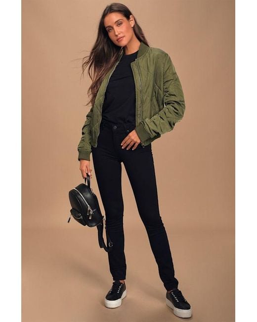 Lulus Green Style Expedition Quilted Bomber Jacket