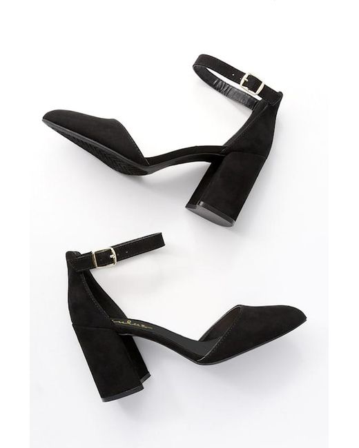 Lulus Black Ellarose Suede Ankle Strap Heels