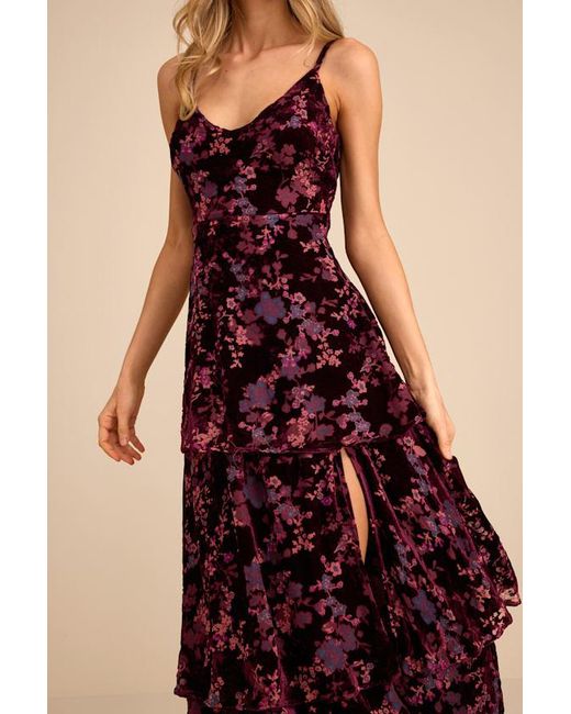 Lulus Blue I Love You Amore Floral Velvet Tiered Maxi Dress